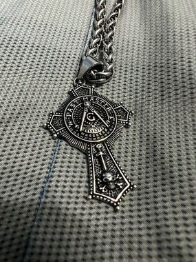 Mason Silver-Tone Masonic Cross Pendant Necklace